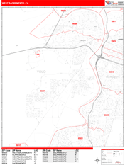 West Sacramento Digital Map Red Line Style